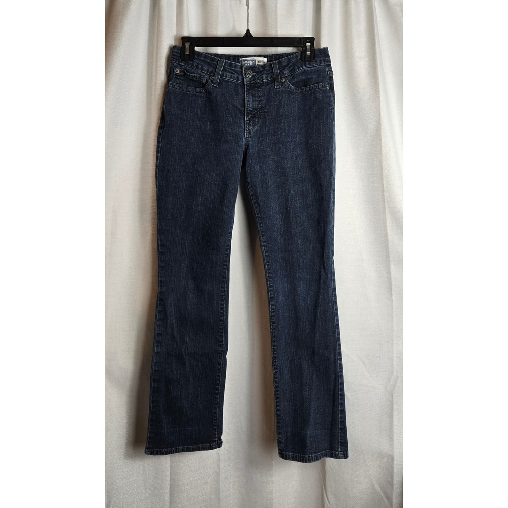 Levi Strauss Signature Mid Rise Straight Leg Dark Wash Denim Jeans Women 8 Short
